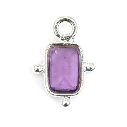 Amethyst charm rectangle set in silver 925 8*12mm x 1pc