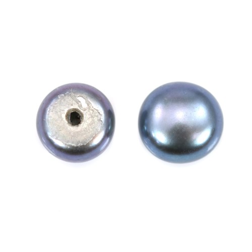 Perla di coltura d'acqua dolce, semi-perforata, blu scuro, bottone, 5-5,5 mm x 2 pezzi
