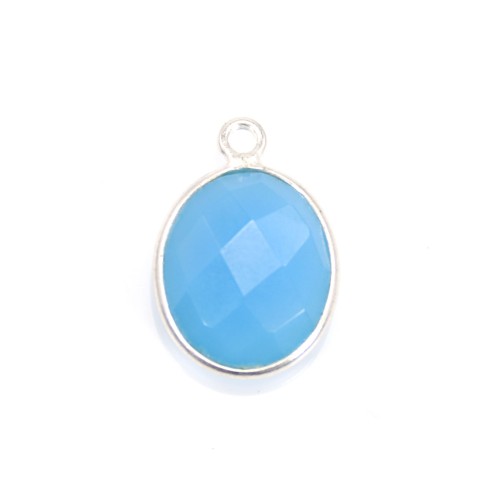 Tinted chalcedony in faceted oval-shape with 1 ring, set in silver 11x13mm x 1pc