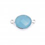 Calcédoine bleu ovale facettée sertie sur argent 2 anneaux 11x13mm x 1pc