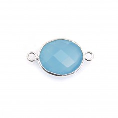 Faceted oval-shape chalcedony set in silver 2 rings 11x13mm x 1pc