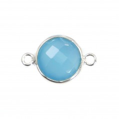 Faceted round-shape chalcedony with 2 rings, set in silver 11mm x 1pc