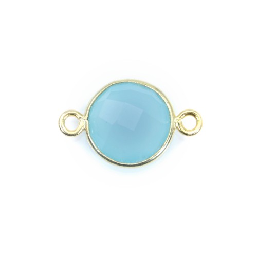 Faceted round shape chalcedony set in gold-plated silver 2 rings 11mm x 1pc
