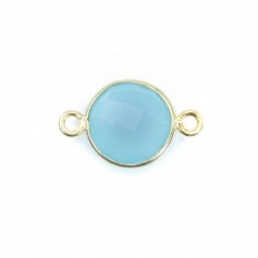 Faceted round shape chalcedony set in gold-plated silver 2 rings 11mm x 1pc
