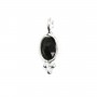 Onyx black oval faceted charm set in silver 925 4x11mm x 1pc
