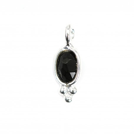 Onyx black oval faceted charm set in silver 925 4x11mm x 1pc