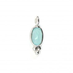 Oval faceted Chalcedony charm set in silver 925 4x11mm x 1pc