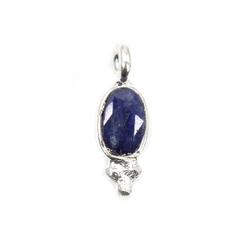 Charm Gemstone dyed sapphire color faceted oval set in 925 silver 4*11mm x 1pc