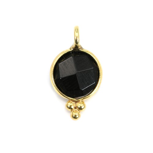 Black Onyx Charm runde facettierte Runde gefasst 925er Silber vergoldet 7x13mm x 1Stk