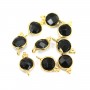 Round faceted black onyx charm set in 925 sterling silver and gold 7x13mm x 1pc