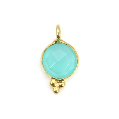 Round faceted Chalcedony charm set in silver 925 gilded with fine gold 7*13mm x 1pc