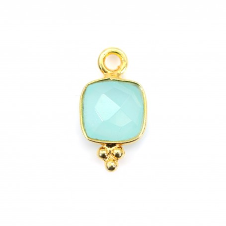 Chalcedony square faceted silver charm 925 gold plated 7x13mm x 1pc