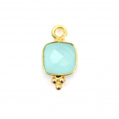 Chalcedony square faceted silver charm 925 gold plated 7x13mm x 1pc