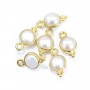 Round Freshwater Pearl Charm set in 925 silver and gold 7x13mm x 1pc