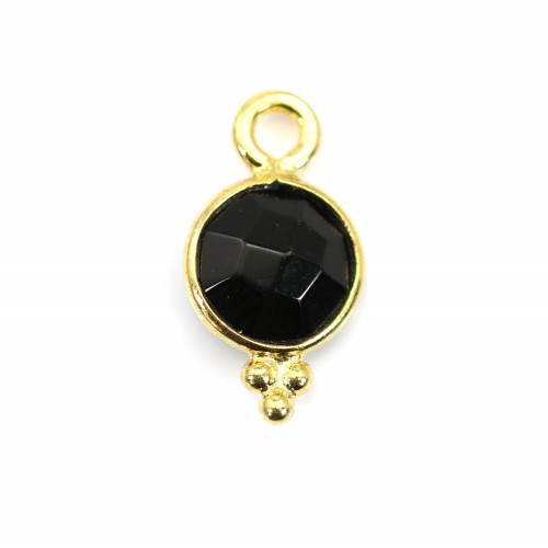 Black Onyx Round Faceted Charm set in 925 Sterling Silver GOLD 7*13mm x 1pc