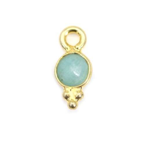 Round faceted Amazonite charm set in 925 sterling silver and gold 5*11mm x 1pc