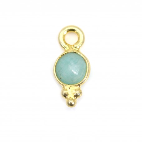 Round faceted Amazonite charm set in 925 sterling silver and gold 5x11mm x 1pc