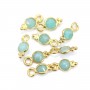 Round faceted Amazonite charm set in 925 sterling silver and gold 5x11mm x 1pc