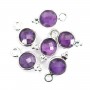 Round faceted Amethyst charm set in 925 silver 7x13mm x 1pc