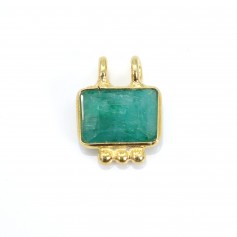 Charm Gemstone tinted emerald rectangle set in silver 925 gold - 2 rings - 8*10mm x 1pc