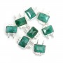 Charm Gemstone tinted emerald rectangle set in 925 silver - 2 rings - 8x10mm x 1pc