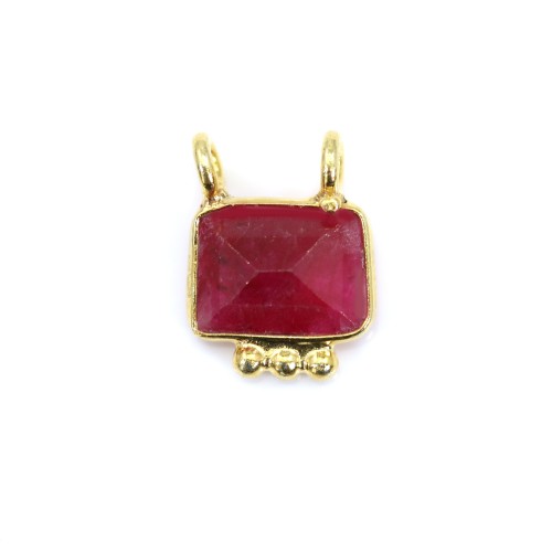 Charm Gemstone dyed ruby rectangle set in 925 gold silver - 2 rings - 8*10mm x 1pc