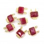 Charm Gemstone dyed ruby rectangle set in 925 gold silver - 2 rings - 8x10mm x 1pc