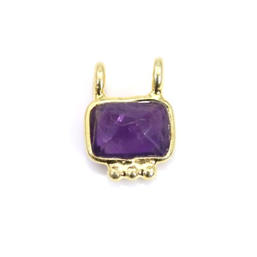 Amethyst Charm rectangle set in 925 gold - 2 rings - 8x10mm x 1pc