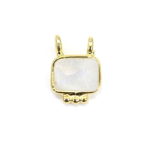 Charm Gemstone of Moon rectangle set in silver 925 gold - 2 rings - 8*10mm x 1pc