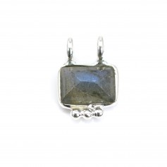 Labradorita Charm rectángulo conjunto en Plata de Ley 925 - 2 anillos - 8x10mm x 1pc