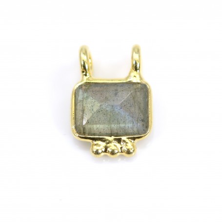 Labradorita Charm rectángulo engastado en plata dorada 925 - 2 anillos - 8x10mm x 1pc