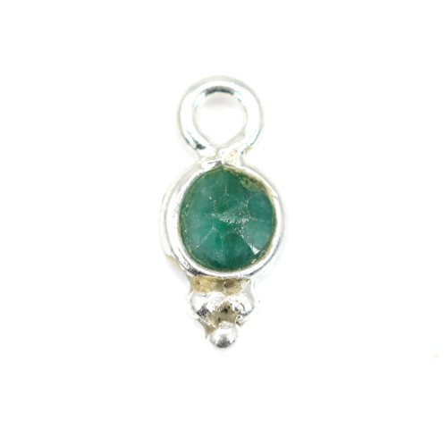Charm Gemstone dyed emerald color round faceted set silver 925 5x11mm x 1pc
