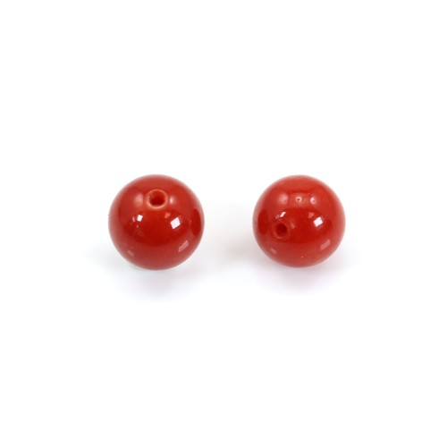Natural Red Coral round half drilled 4mm x 1pc