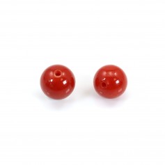 Natural Red Coral round half drilled 4mm x 1pc