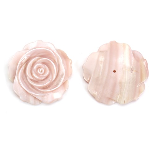 Pink mother-of-pearl half drilled rose 30mm x 1pc