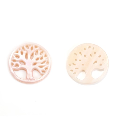 Pink mother-of-pearl with tree of life pattern 17mm x 1pc