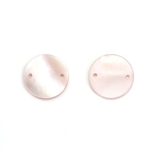 Pink, round & flat mother-of-pearl 12mm x 2pcs