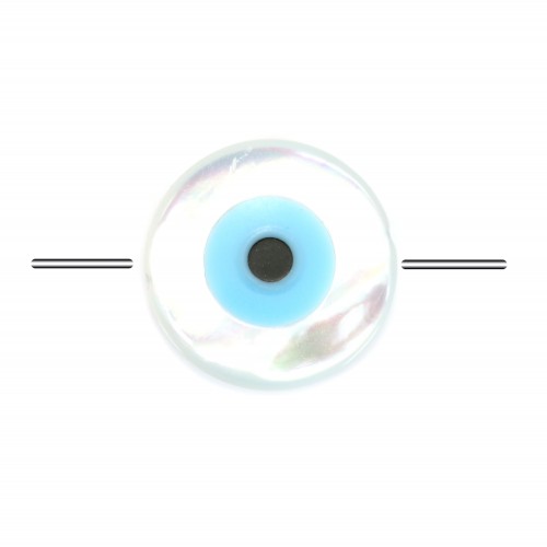 White mother-of-pearl round nazar (blue eye) 8mm x 1 pc
