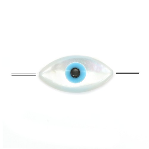 White mother-of-pearl in an eye shape (nazar) 8x16mm x 1pc