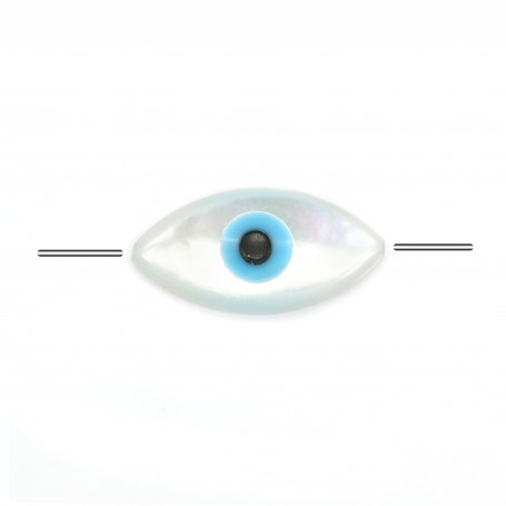 Nacre Blanche en Nazar boncuk (oeil bleu) 8x16 mm x 1pc