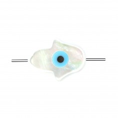 Weißes Perlmutt Hand Nazar boncuk (blaues Auge) 8x10mm x 2pcs