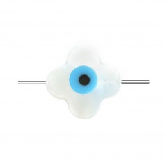 White mother-of-pearl clover Nazar boncuk (blue eye) 8mm x 2pcs
