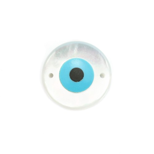 Weißes Perlmutt in Form eines runden Auges, 2 Löcher, 10mm x 1Stk
