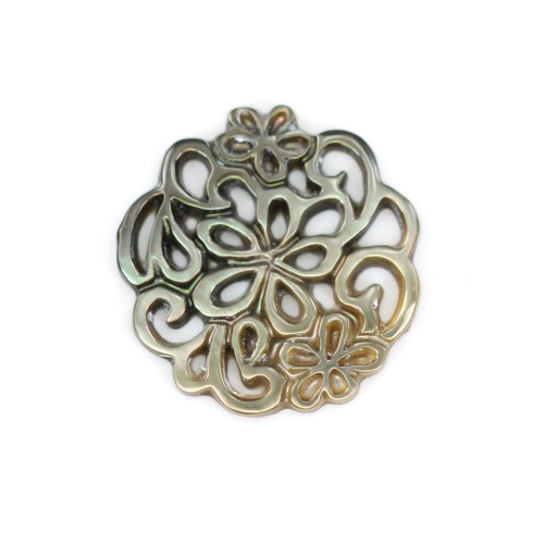 Gray mother-of-pearl floral pattern with openwork 18mm x 1pc