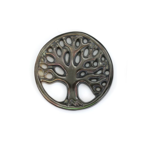 Gray mother-of-pearl tree of life pattern 17mm x 1pc