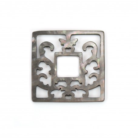 Gray square mother-of-pearl with openwork 30x30mm x 1pc