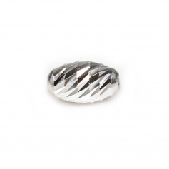 Gestreifte Perle, 925er Silber, olivenförmig, 4x6.5mm x 4Stk