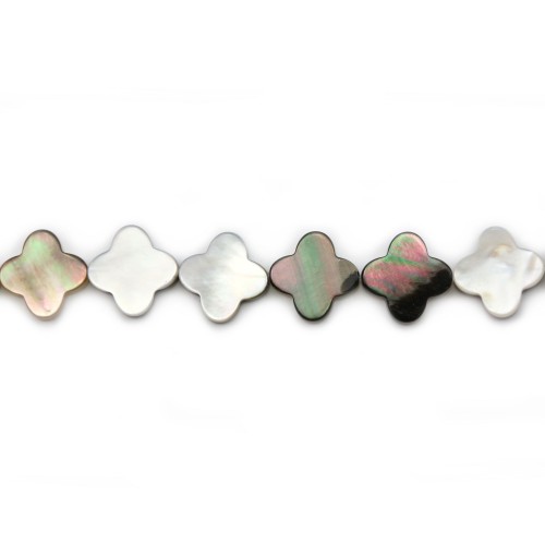 Grey mother of pearl clover bead strand 18mm x 40cm