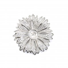925 sterling silver and zirconium flower shaped brooch for half drilled pearls 30mm x 1pc