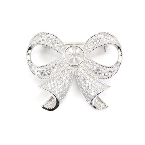 925 silver and zirconium bow shaped brooch 30*37mm x 1pc